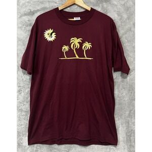 3/$20 Palm Tree T Shirt USA Vintage XL Moon Stars Patches Maroon